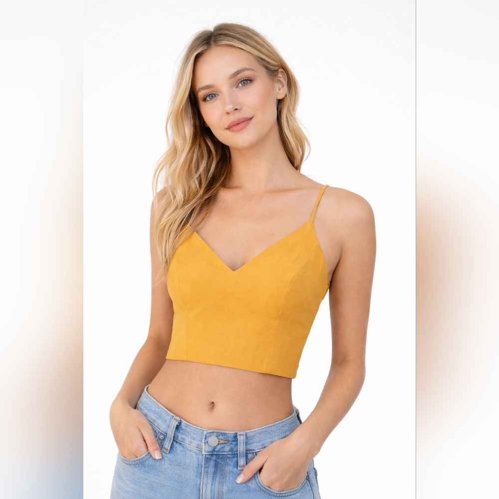Lulu's Mustard Yellow V-Neck Spaghetti Strap Crop Cami